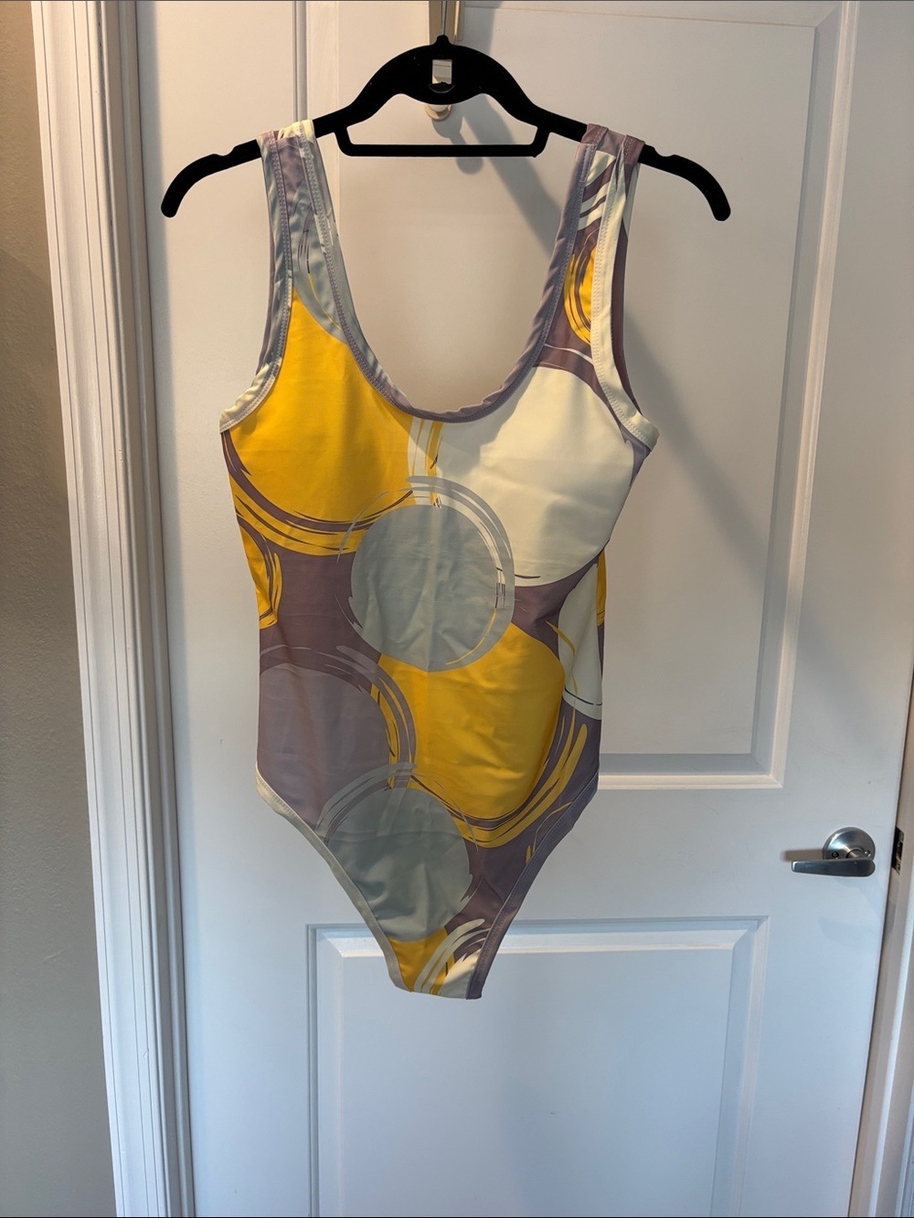Women’s One-Piece Swimsuit in Yellow, Gray & Cream